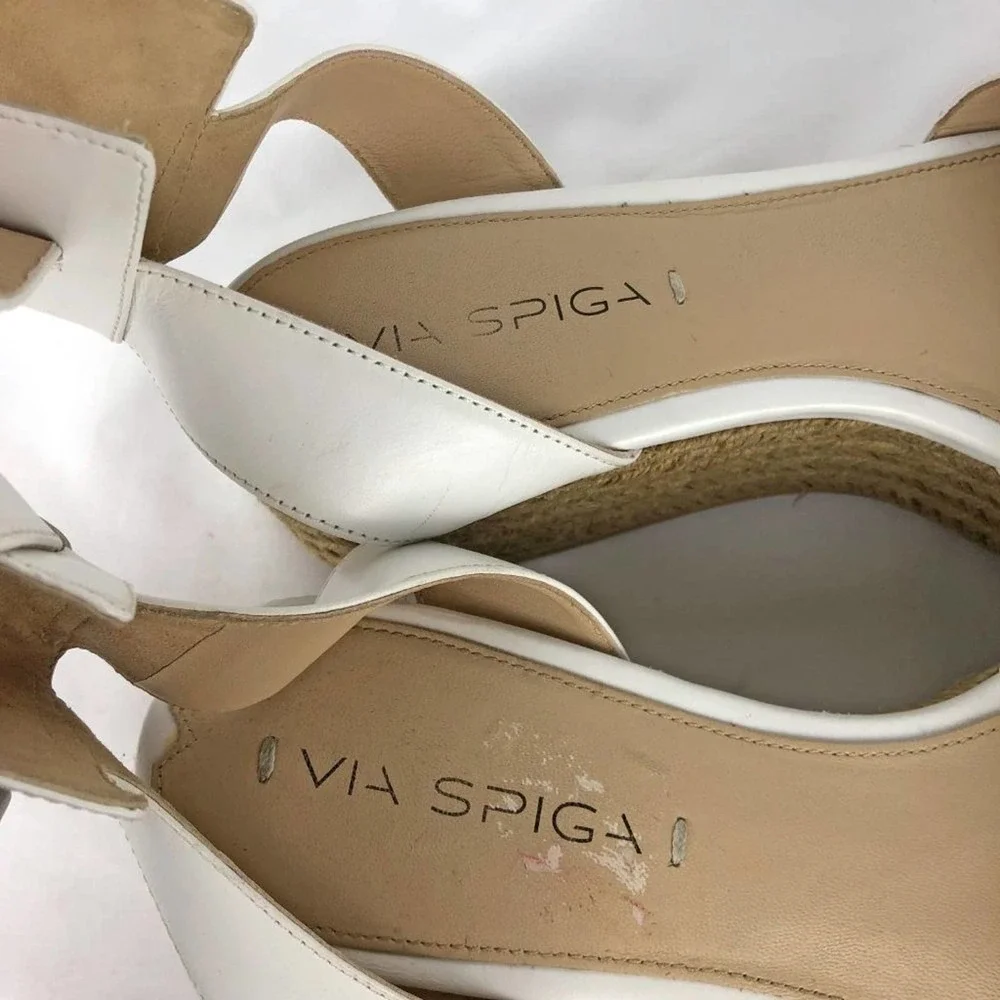 Via Spiga Nemy Platform Sandals White Leather Strappy Espadrille Ankle Strap 8.5